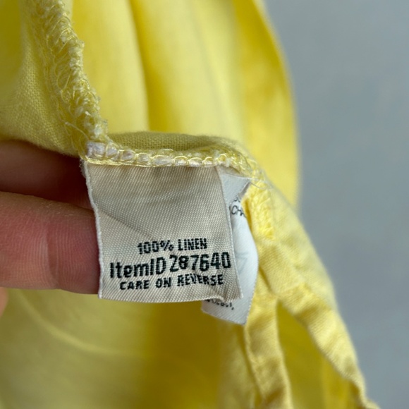 LL Bean women size L short sleeve button up top yellow 100% linen - Picture 9 of 10